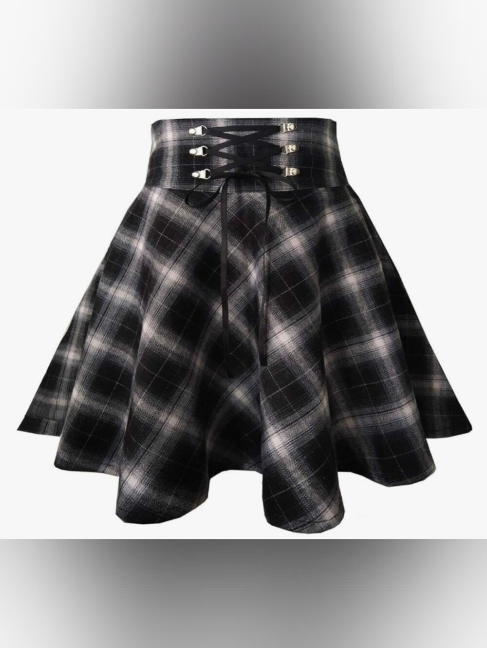 Eomen's Gothic Punk Plaid Pleated High Waisted Short A-line Flare Mini Skirt.